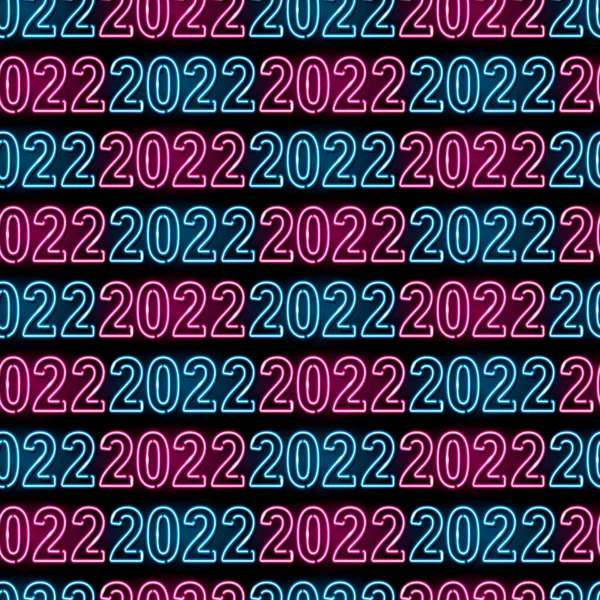 Новый 2022 год без печати узор с неоновыми розовыми и синими цифрами 2022 на черном фоне. Счастливые зимние каникулы, праздник. Ночная вывеска. Векторная иллюстрация. — стоковый вектор