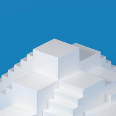 3D labirent kavramsal imge. Beyaz iç kısımda merdivenler var. 3d hazırlayıcı