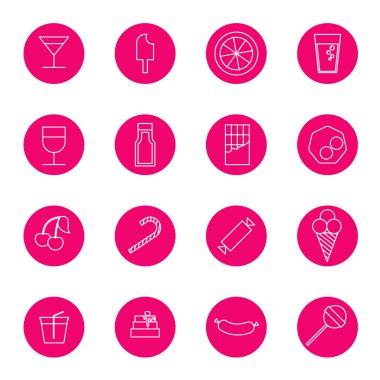 Çağdaş çizgi düz yiyecek ve içecekler simgeler kümesi