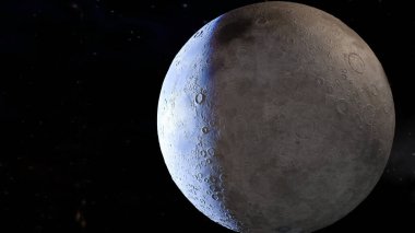 Moskova, Rusya - 18 Nisan 2021: Kozmonotlar Müzesi. Ay modeli. Mavili ay küresi. Uzay Müzesi.