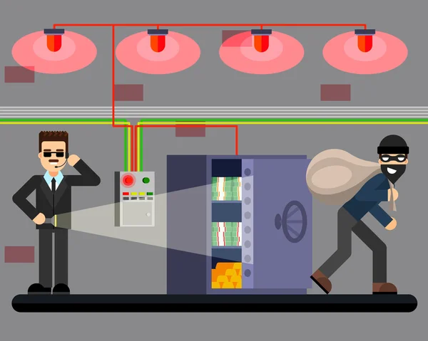 Robo bancario piratería segura escena del crimen sistema de seguridad vector ilustración Ilustraciones De Stock Sin Royalties Gratis