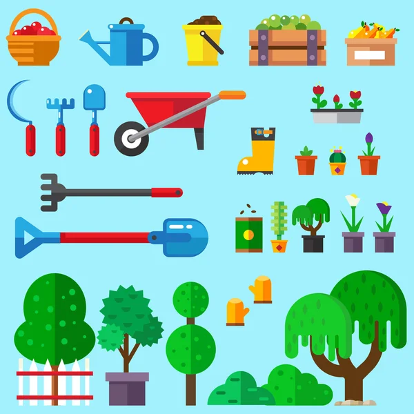 Conjunto de ícones de jardinagem plana Ilustração De Stock