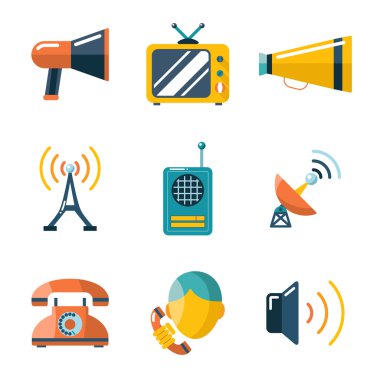 Flat communication business information media web icons set