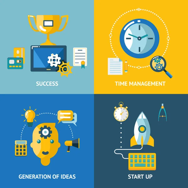 Generation of ideas start up time management success business concept icons set — Stock Vector