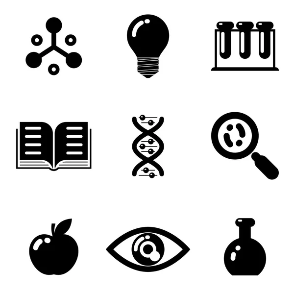 Science education research study web icons set isolated silhouettes flat — Stock Vector