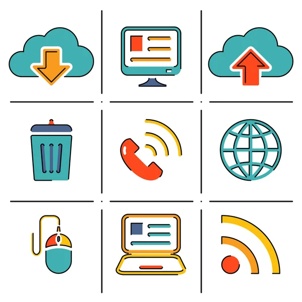 Internet network communication mobile devices line icons — Stock Vector