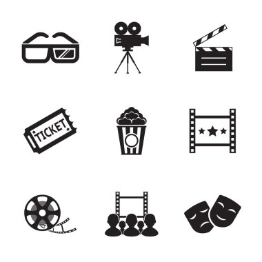 İzole modern trendy siluet sinema ve film Icon set