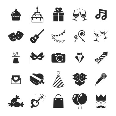 Modern trendy izole Icons set hediye, parti, doğum günü