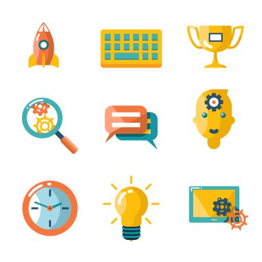 Düz iş Seo sosyal medya pazarlama siluet simgeler kümesi izole