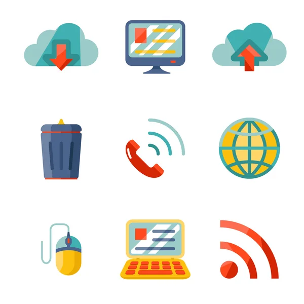 Modern düz tasarım Internet ağ iletişimi mobil cihazlar Icons set — Stok Vektör