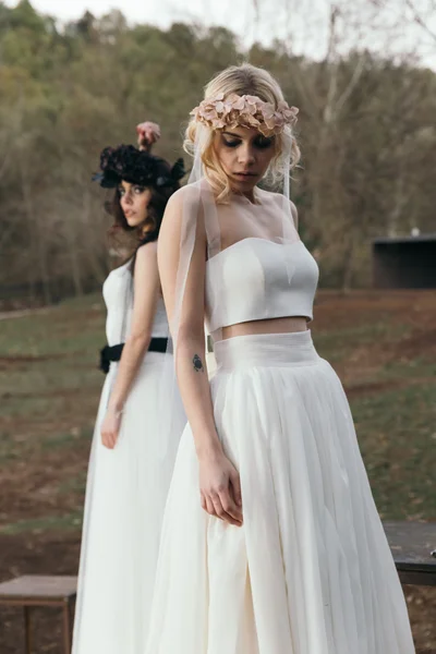 Två flickor i klänningar — Stockfoto