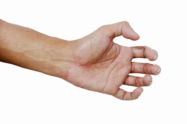 Mão e palma da pele de cor asiática no fundo branco — Fotografia de Stock