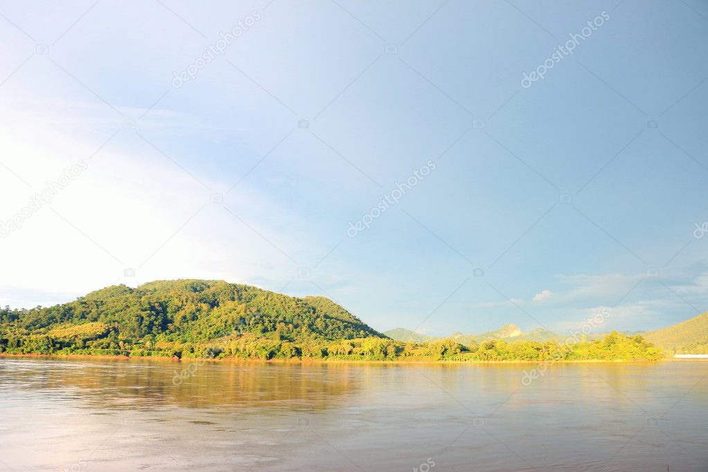 The river border between Thailand and Laos under the afternoon sun light - Kong river border