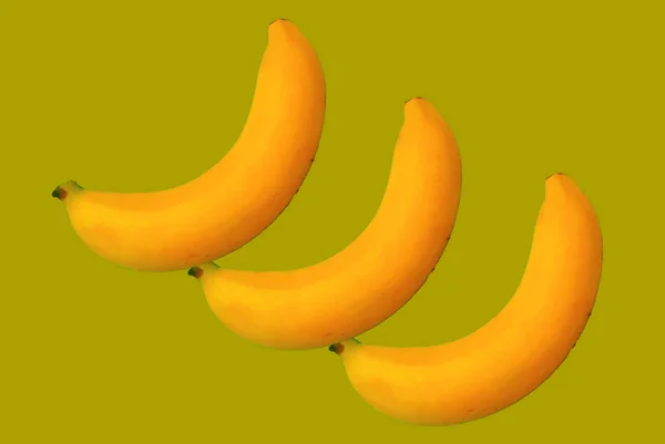 Três Bananas Design Horizontal Isolamento Escuro Fundo Amarelo Power Concept — Fotografia de Stock