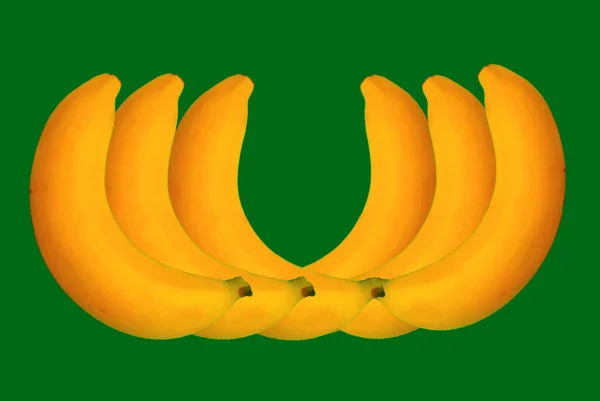 Seis Bananas Diseño Horizontal Aislamiento Fondo Verde Poder Concepto Grandeza —  Fotos de Stock