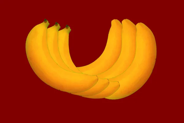 Sechs Bananen Design Horizontale Isolation Roter Hintergrund Power Konzept Größe — Stockfoto