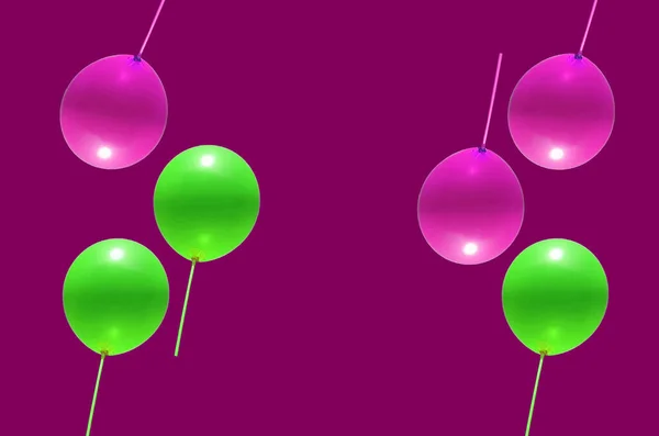 Gruppi Palloncini Viola Verde Isolati Sfondo Viola Celebrazione Concetto Anniversario — Foto Stock