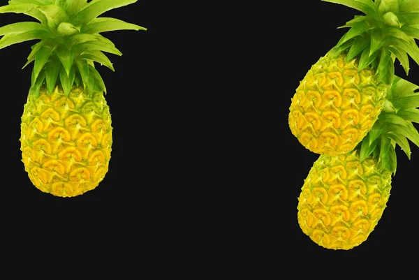 Made Design Ripe Pineapples Isolated Black Background Dalam Bahasa Inggris — Stok Foto