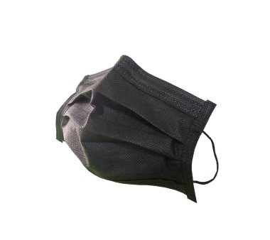 Beyaz arkaplanda tek siyah yüz maskesi var. Ekipman Coronavirus 'u korumak için kullanılıyor.