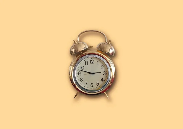 Single Analog Alarm Clock Isolated Pastel Red Background Stock Photo — Stock Photo, Image