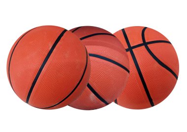 Stok fotoğrafı, illüstrasyon, maç, takım, spor ekipmanları için beyaz arkaplanda izole edilmiş üç yeni basketbol topu koleksiyonu