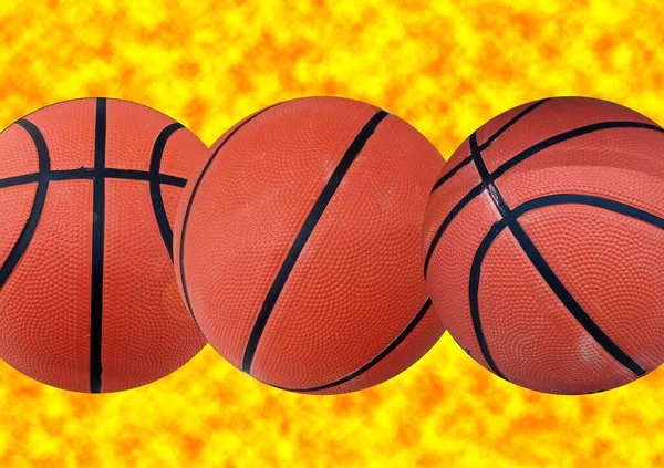 Kolekce Tři Nové Basketbal Izolované Rozmazaném Žlutém Pozadí Pro Stock — Stock fotografie