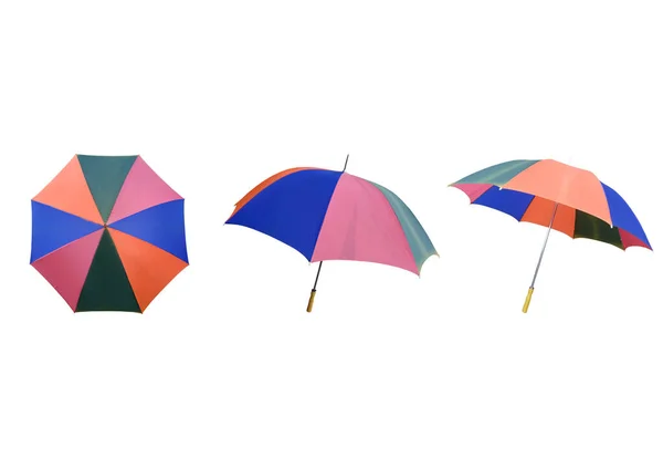 Felülnézet Gyűjtemény Készlet Szivárvány Esernyő Elszigetelt Fehér Alapon Stock Fotó — Stock Fotó