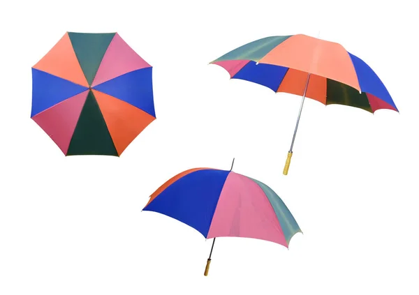 Felülnézet Gyűjtemény Készlet Szivárvány Esernyő Elszigetelt Fehér Alapon Stock Fotó — Stock Fotó