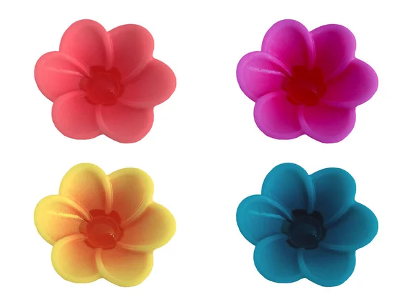Nahaufnahme Mehrfarbige Blumen Setzen Blüten Blühen Isoliert Auf Weiß Für — Stockfoto