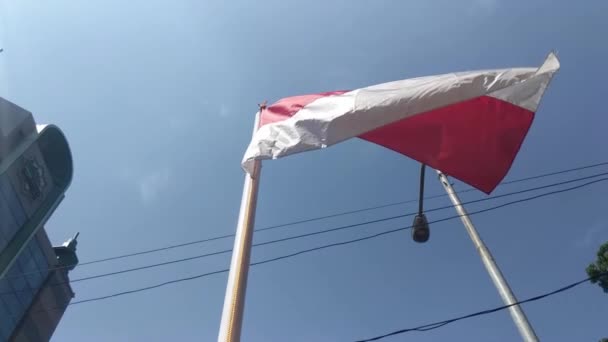 Bogor Indonesia Juny 2019 Slow Motion Indonesian Flag Fluttering Blue — Stock video