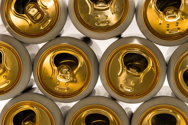 Background of aluminum cans for carbonated drinks.