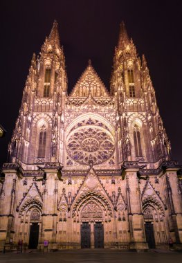 St. Vitus Katedrali. Gece Prag'da.