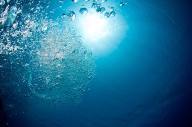 berrak mavi sularda kabarcıklar