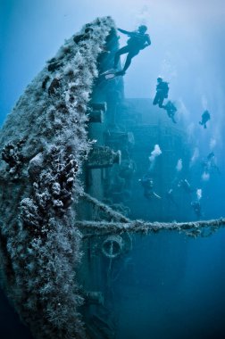 Dalgıç gemi enkazı yakınlarında yüzüyor