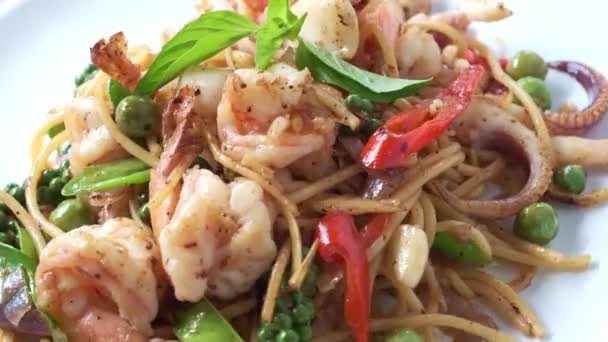 Тайський Стиль Морської Їжі Спагетитом — стокове відео