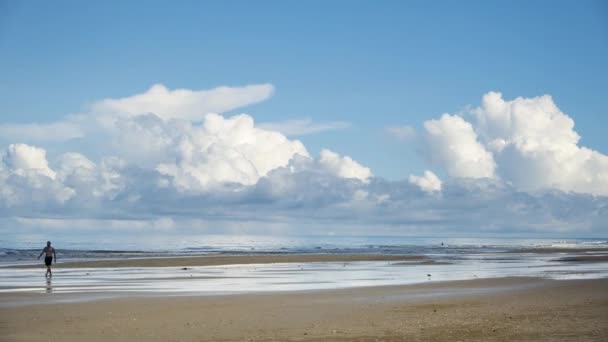 Vit sand strand time-lapse med snabbrörliga cload formationer — Stockvideo