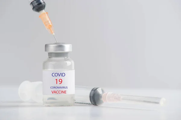 bottle vial vaccine and syringe injection. It use for prevention, immunization and treatment of coronavirus infection(novel coronavirus disease 2019,COVID-19,nCoV 2019 ). Medicine infectious concept.