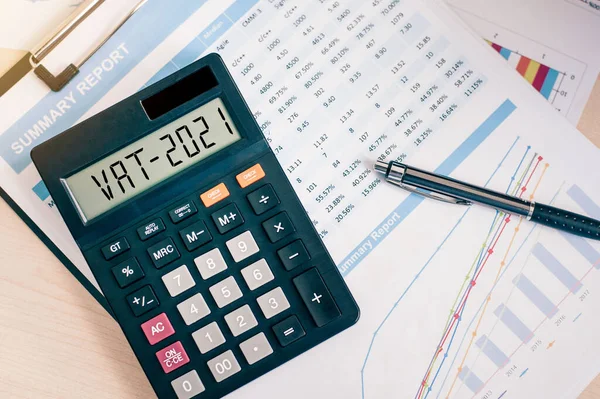 vat word and 2021 number on a calculator. Business and tax concept.Value Added Tax. The new year 2021 tax concept