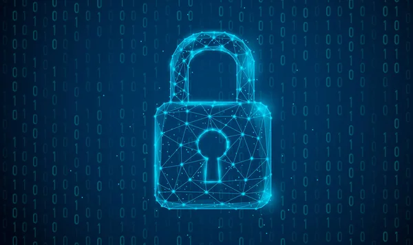 Siber güvenlik ve bilgi ya da ağ koruması. İş ve internet projeleri için gelecekteki siber teknoloji web hizmetleri. Düşük çokgen, parçacık ve üçgen stili tasarım. Kablo çerçeve ışığı