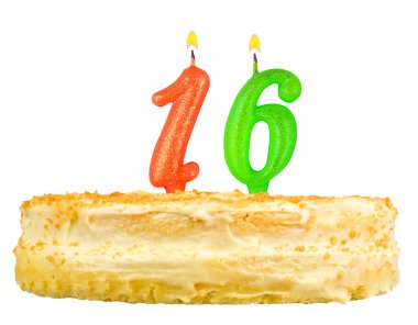 birthday cake candles number sixteen isolated