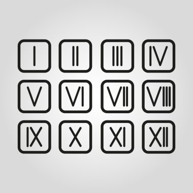 Set Roman numerals 1-12 icon