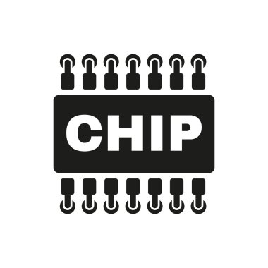 The chip icon. Microchip and microcircuit symbol. Flat