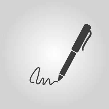 The signature icon. Pen and undersign, underwrite, ratify symbol. Flat 