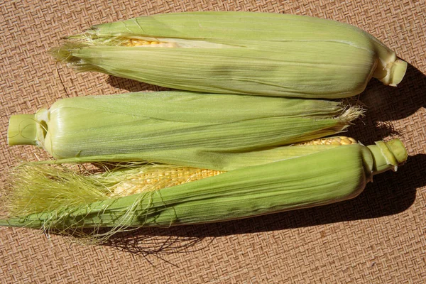 Verse Groene Maïskolven Maïs Als Concept Van Veganistisch Voedsel — Stockfoto