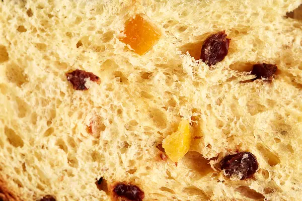 Dettaglio Pasta Pane Spugnoso Panettone Natalizio Con Canditi Uvetta — Foto Stock