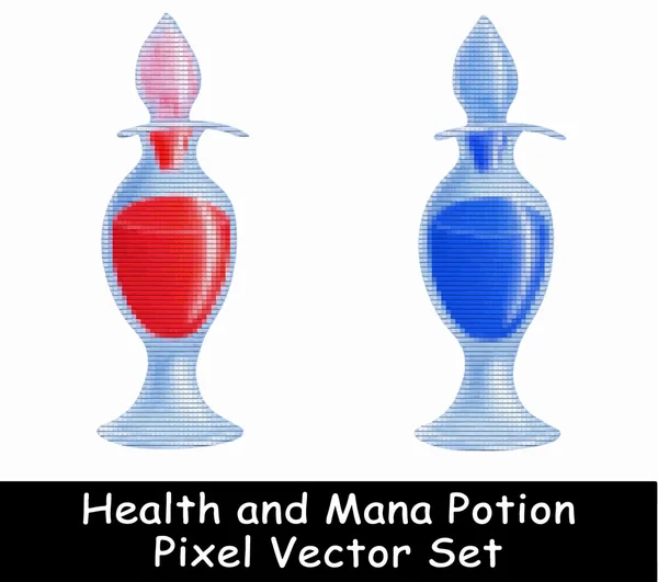 Health and Mana potion vector illustration pixel game set — Stock Vector