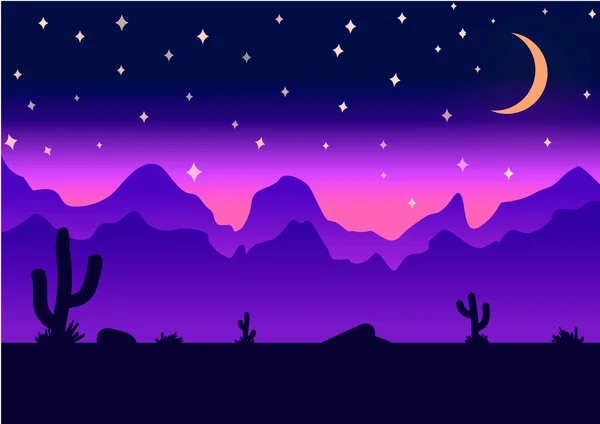 Wüste Parallaxe Hintergrund Nacht Vektor Illustration — Stockvektor