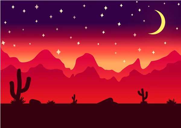 Desert parallax background night vector illustration — Stock Vector