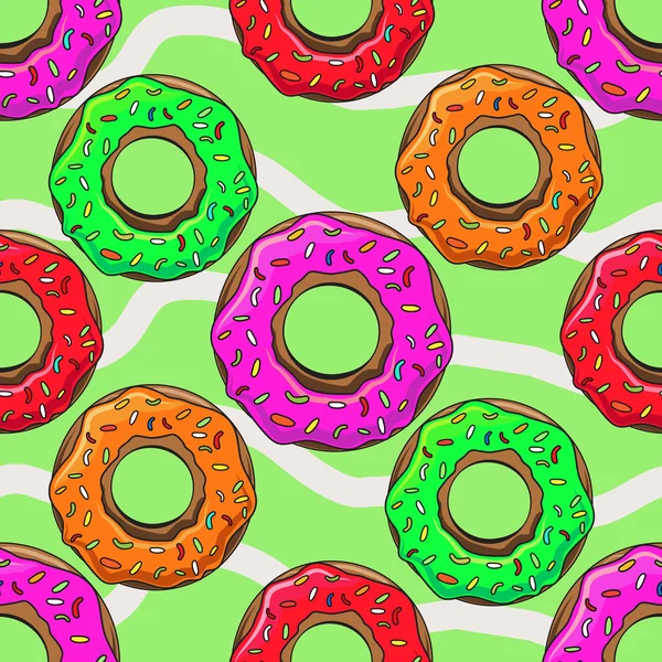 Donut con aspersiones sin costuras patrón vector ilustración — Vector de stock