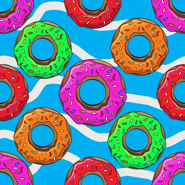 Donut with sprinkles seamless pattern vector illustration — Stock Vector